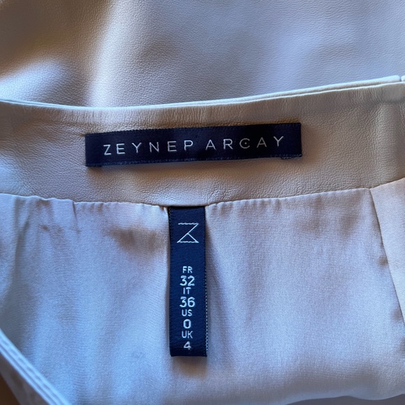 Zeynep Arcay Leather Midi Asymmetric Skirt White sz 0 - Picture 4 of 4